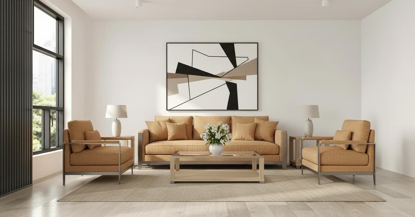 The same living room, virtually staged with furniture by Listing Whisperer